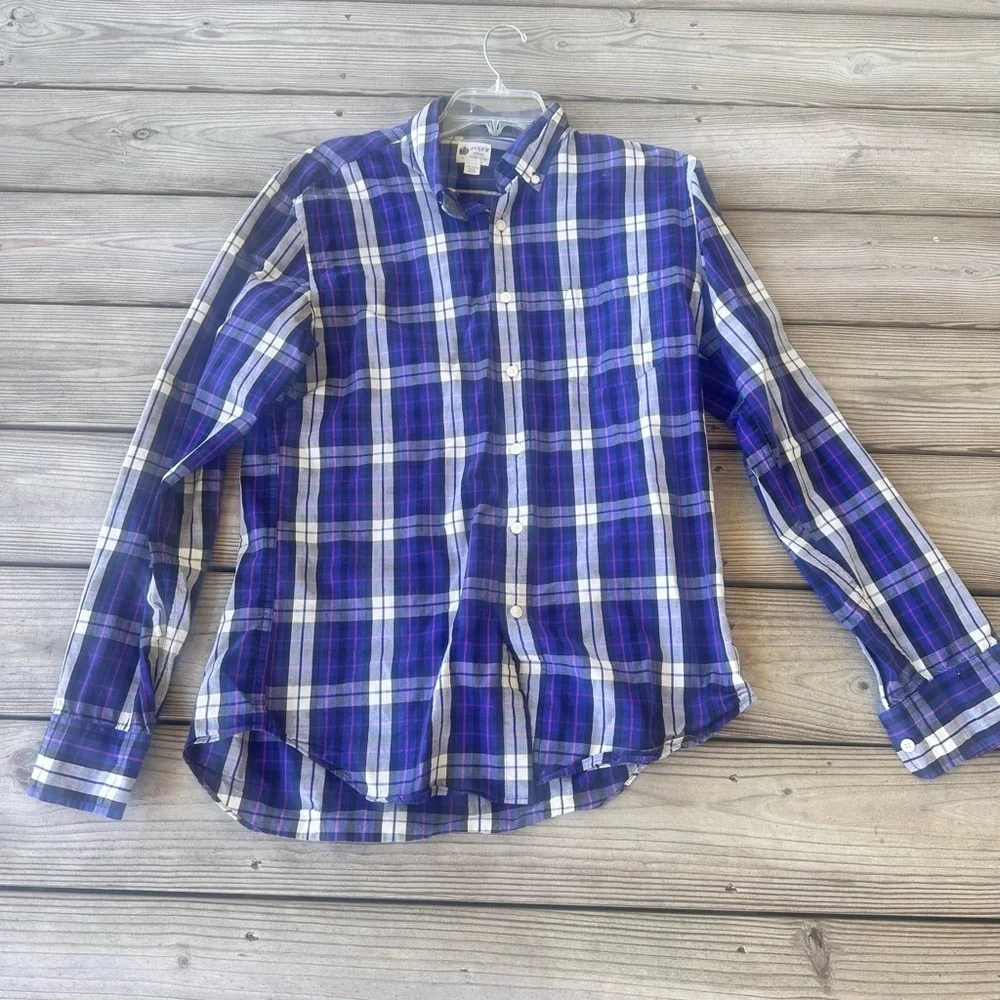 J. Crew Men's Blue and White Plaid Shirt